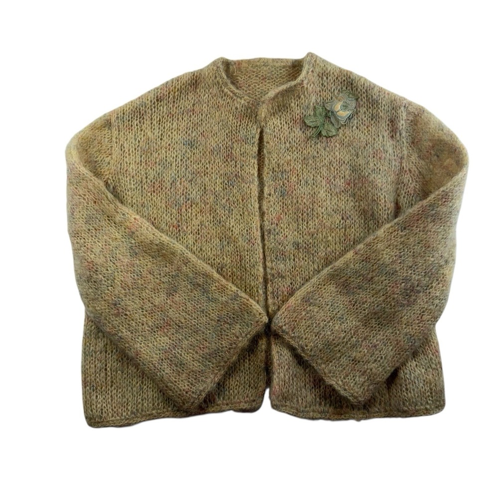 Vtg 70s Sz S Cardigan Sweater Open Knit CottageCore Granny Boho Handmade‎ Beige